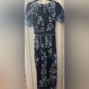Adrianna Papell Navy and Black Floral long Dress